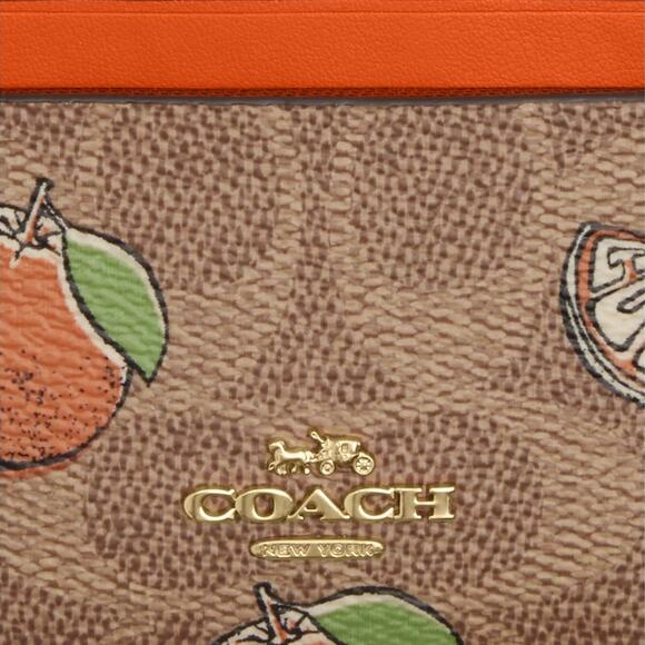 🍊Coach Mini Skinny Id Case In Signature Canvas With Orange Print - Picture 3 of 5